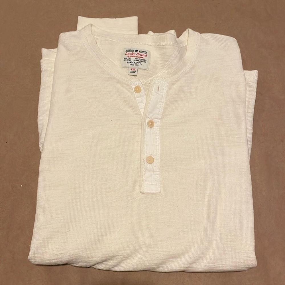 Lucky Brand Henley Waffle Knit Long Sleeve Top Oatmeal Men's